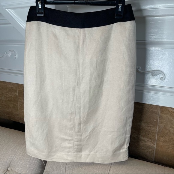 MNG Skirt size 6 Ivory Black Linen Straight Pencil Herringbone Knee Career Suit - Picture 1 of 12